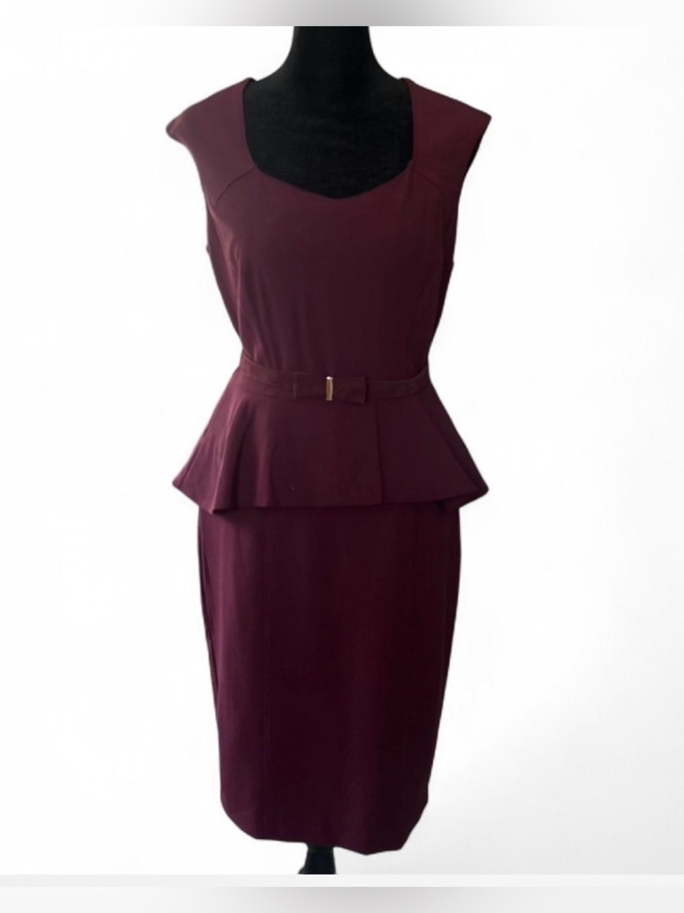 White House Black Market Burgundy Peplum Sheath Knit Zip Lined Dress 2